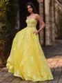 Hot A-Line Sweetheart Appliques Lace Floor-Length Tulle Corset Prom Dress