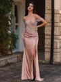 Delicate Sheath Off-the-Shoulder Beading Floor-Length Corset Prom Dress
