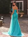 Exquisite Sheath Straight Pleated Sweep Train Corset Prom Dress