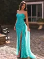 Exquisite Sheath Straight Pleated Sweep Train Corset Prom Dress