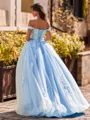 Show-stopping Ball-Gown Off-the-Shoulder Appliques Lace Sweep Train Tulle Corset Prom Dress