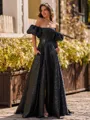 Mesmerizing A-Line Straight Short Sleeves Sweep Train Corset Prom Dress