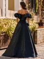 Mesmerizing A-Line Straight Short Sleeves Sweep Train Corset Prom Dress