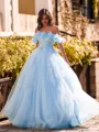 Striking Ball-Gown Off-the-Shoulder Flower Floor-Length Tulle Corset Prom Dress