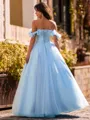 Striking Ball-Gown Off-the-Shoulder Flower Floor-Length Tulle Corset Prom Dress