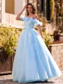 Striking Ball-Gown Off-the-Shoulder Flower Floor-Length Tulle Corset Prom Dress
