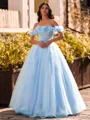 Striking Ball-Gown Off-the-Shoulder Flower Floor-Length Tulle Corset Prom Dress