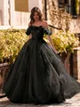 Striking Ball-Gown Off-the-Shoulder Flower Floor-Length Tulle Corset Prom Dress