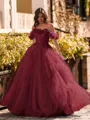 Striking Ball-Gown Off-the-Shoulder Flower Floor-Length Tulle Corset Prom Dress