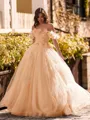 Striking Ball-Gown Off-the-Shoulder Flower Floor-Length Tulle Corset Prom Dress
