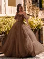 Striking Ball-Gown Off-the-Shoulder Flower Floor-Length Tulle Corset Prom Dress