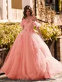 Striking Ball-Gown Off-the-Shoulder Flower Floor-Length Tulle Corset Prom Dress