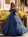 Striking Ball-Gown Off-the-Shoulder Flower Floor-Length Tulle Corset Prom Dress