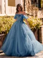 Striking Ball-Gown Off-the-Shoulder Flower Floor-Length Tulle Corset Prom Dress