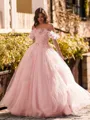 Striking Ball-Gown Off-the-Shoulder Flower Floor-Length Tulle Corset Prom Dress