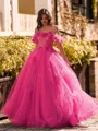 Striking Ball-Gown Off-the-Shoulder Flower Floor-Length Tulle Corset Prom Dress