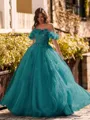 Striking Ball-Gown Off-the-Shoulder Flower Floor-Length Tulle Corset Prom Dress