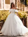 Striking Ball-Gown Off-the-Shoulder Flower Floor-Length Tulle Corset Prom Dress