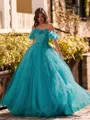Striking Ball-Gown Off-the-Shoulder Flower Floor-Length Tulle Corset Prom Dress
