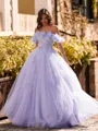 Striking Ball-Gown Off-the-Shoulder Flower Floor-Length Tulle Corset Prom Dress