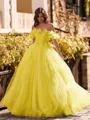 Striking Ball-Gown Off-the-Shoulder Flower Floor-Length Tulle Corset Prom Dress