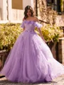 Striking Ball-Gown Off-the-Shoulder Flower Floor-Length Tulle Corset Prom Dress