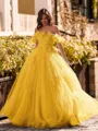 Striking Ball-Gown Off-the-Shoulder Flower Floor-Length Tulle Corset Prom Dress