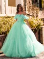 Striking Ball-Gown Off-the-Shoulder Flower Floor-Length Tulle Corset Prom Dress