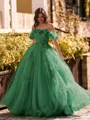 Striking Ball-Gown Off-the-Shoulder Flower Floor-Length Tulle Corset Prom Dress