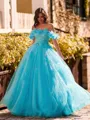 Striking Ball-Gown Off-the-Shoulder Flower Floor-Length Tulle Corset Prom Dress