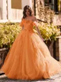 Striking Ball-Gown Off-the-Shoulder Flower Floor-Length Tulle Corset Prom Dress