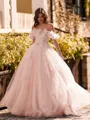 Striking Ball-Gown Off-the-Shoulder Flower Floor-Length Tulle Corset Prom Dress