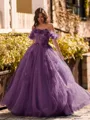 Striking Ball-Gown Off-the-Shoulder Flower Floor-Length Tulle Corset Prom Dress