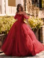 Striking Ball-Gown Off-the-Shoulder Flower Floor-Length Tulle Corset Prom Dress
