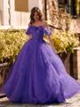 Striking Ball-Gown Off-the-Shoulder Flower Floor-Length Tulle Corset Prom Dress