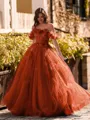 Striking Ball-Gown Off-the-Shoulder Flower Floor-Length Tulle Corset Prom Dress