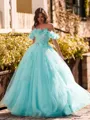 Striking Ball-Gown Off-the-Shoulder Flower Floor-Length Tulle Corset Prom Dress