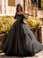 Striking Ball-Gown Off-the-Shoulder Flower Floor-Length Tulle Corset Prom Dress