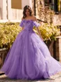 Striking Ball-Gown Off-the-Shoulder Flower Floor-Length Tulle Corset Prom Dress