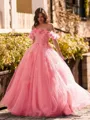 Striking Ball-Gown Off-the-Shoulder Flower Floor-Length Tulle Corset Prom Dress
