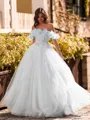 Striking Ball-Gown Off-the-Shoulder Flower Floor-Length Tulle Corset Prom Dress
