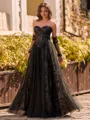 Aristocratic A-Line Sweetheart Long Sleeves Appliques Lace Floor-Length Tulle Corset Prom Dress