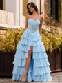 Extravagant A-Line Sweetheart Cascading Ruffles Floor-Length Chiffon Corset Prom Dress