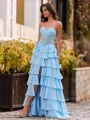 Extravagant A-Line Sweetheart Cascading Ruffles Floor-Length Chiffon Corset Prom Dress