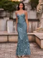Fashion-forward Sheath Spaghetti Straps Appliques Lace Floor-Length Lace Corset Prom Dress