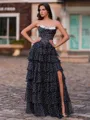 Glamorous A-Line Sweetheart Cascading Ruffles Floor-Length Corset Prom Dress
