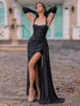 Hermosos Sheath Straps Beading Floor-Length Jersey Corset Prom Dress