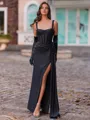 Hermosos Sheath Straps Beading Floor-Length Jersey Corset Prom Dress