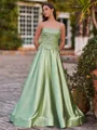 Perfect A-Line Straight Sequin Floor-Length Silk Like Satin Corset Prom Dress