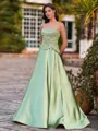 Perfect A-Line Straight Sequin Floor-Length Silk Like Satin Corset Prom Dress
